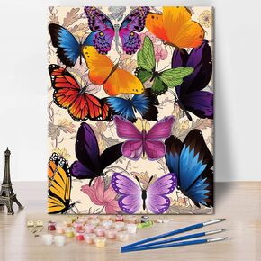 TUMOVO Paint by Number for Adult, Beautiful Butterfly Painting by Number Kits On Canvas, DIY Color Butterfly Oil Painting Acrylic Paints, Flameless Paint by Numbers for Adults and Kids Beginner