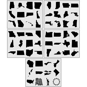 USA 50 States Stencil Set – 6 Inches, Reusable, Labeled State Stencils for Painting on Wood, Walls, Fabric, and DIY Crafts – Great for Geography, Education, Scrapbooking, and Home Decor