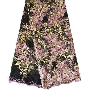 SanVera17 African Fabric Net Fabrics Nigerian Embroidered Lace Fabric for Party Dress (Brown) 5 Yards 2203-11 in Kuwait