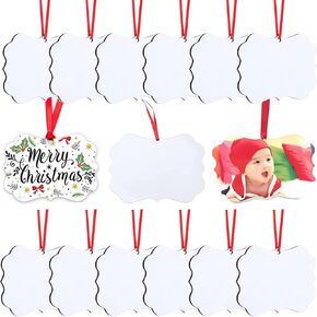 15 Pieces Christmas Sublimation Ornament Blanks MDF Sublimation Ornaments Double Sided Hanging Ornament with Rope Christmas DIY Ornament Supplies for Christmas Wedding Party Home Decor in Saudi Arabia