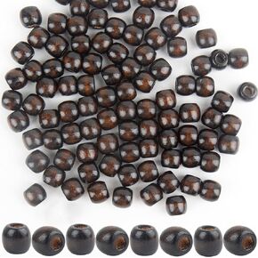 AUEAR, 500 Pack 11 * 12mm Barrel Wood European Loose Beads Large Hole 5mm Natural Wooden Dreadlock Braid for Hairstyle Braids Jewelry Bracelet Making, Black White Brown & Dark