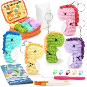 Crochetobe Crochet Kit for Beginners - 5 PCS Easy-Shaped Crochet Dinosaurs, Complete Crochet Kits Include Detailed Instructions and Video Tutorials, Beginner Crochet Kit for Adults(Patent Product) in Kuwait