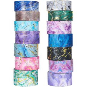 مجموعة أشرطة واشي رخامية من إيبورن - 14 لفة بعرض 15/20/25 مم أشرطة إخفاء تزيينية ملونة من رقائق الذهب لتدوين الرصاصات، والحرف اليدوية اليدوية، ومستلزمات سجل القصاصات، وتغليف الهدايا in Kuwait