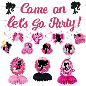 Pink Girl Birthday Decorations Cartoon Pink Girl Princess Party Decorations Banner Hanging Swirls and Honeycomb Centerpieces for Kids and Girls Happy Birthday Banners in Saudi Arabia
