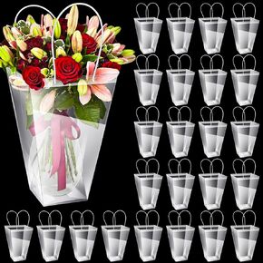 Yexiya Floral Bags Large Clear Flower Bouquet Bag with Handle Transparent Florist Gift Packaging Plastic Gift for Birthday Christmas Valentine Mother's Day Wedding, 11.4 x 5.9 x 16.7 Inch(12 Pcs)