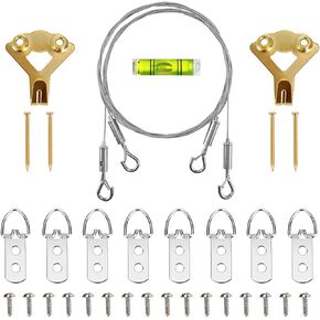 SDTC Tech Adjustable Picture Hanging Wire Kit 2m x 1.5mm Stainless Steel Wire Rope, D-Rings, Wall Mounting Hooks, Adjustable Hangers, Level & Screws for Paintings Photos Mirror Frames Hold Up to 80lbs