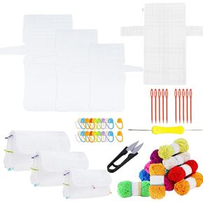 Allazone 59 PCS Mesh Plastic Canvas Sheets Kit Including 24 PCS Clear Plastic Canvas, 12 Color Acrylic Yarn for DIY Crafts Embroidery Cross Stitch, Acrylic Yarn Crafting, Knit and Crochet Projects in Saudi Arabia