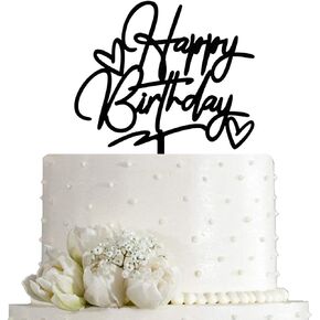Happy Birthday Cake Topper - Birthday Party Decorations, Mirror Silver Acrylic