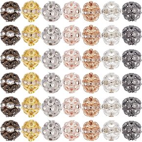 CREATCABIN 1 Box 140pcs 7 Color Rhinestone Beads 8mm Round Disco Ball Bead Crystal Loose Spacers Assorted Colorful Crafting Bead with hole for DIY Jewelry Craft Making Findings