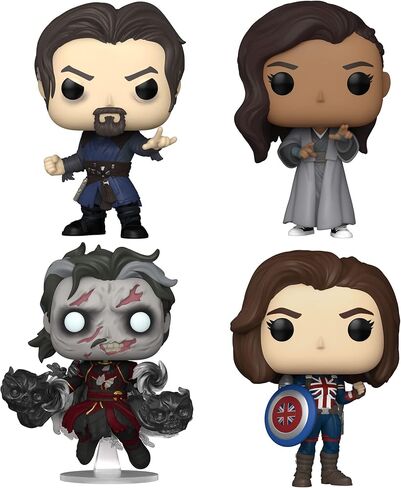 Funko Pop! Marvel Movies: Doctor Strange in The Multiverse of Madness Collectors Set - 4 Figure Set Includes: America Chavez in Cloak, Sinister Strange, Dead Strange & Captain Carter in Saudi Arabia