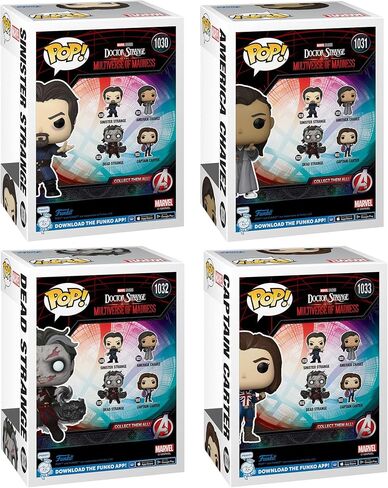 Funko Pop! Marvel Movies: Doctor Strange in The Multiverse of Madness Collectors Set - 4 Figure Set Includes: America Chavez in Cloak, Sinister Strange, Dead Strange & Captain Carter in Saudi Arabia