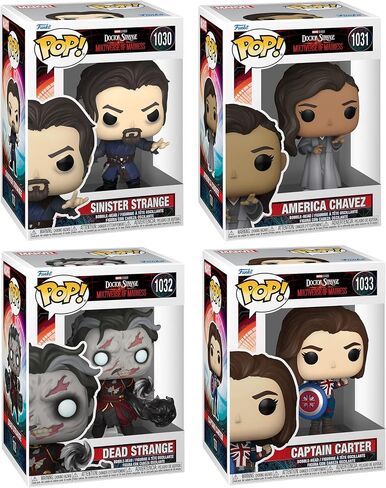 Funko Pop! Marvel Movies: Doctor Strange in The Multiverse of Madness Collectors Set - 4 Figure Set Includes: America Chavez in Cloak, Sinister Strange, Dead Strange & Captain Carter in Saudi Arabia