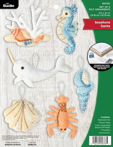 Bucilla Felt Applique 6 Piece Ornament Making Kit, Seashore Santa, Perfect for DIY Arts and Crafts, 89378E in Saudi Arabia