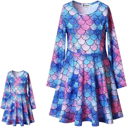 Jxstar Girls&Doll Matching Dresses Long Sleeve Unicorn Mermaid Outfits Clothes in Kuwait