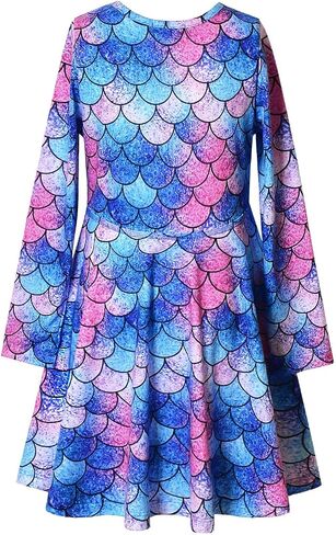Jxstar Girls&Doll Matching Dresses Long Sleeve Unicorn Mermaid Outfits Clothes in Kuwait