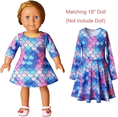 Jxstar Girls&Doll Matching Dresses Long Sleeve Unicorn Mermaid Outfits Clothes in Kuwait