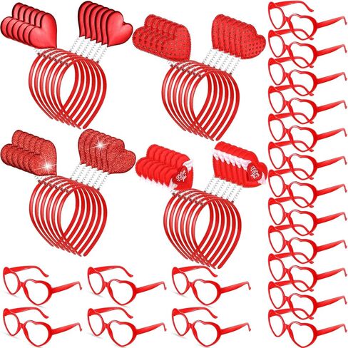 Juinte 48 Pieces Heart Headband Hair Headband Heart Headband Heart Shaped Glasses Without Lens Valentines Day Accessories for Party Props Holiday Costume Valentines Day Party Supplies in Kuwait