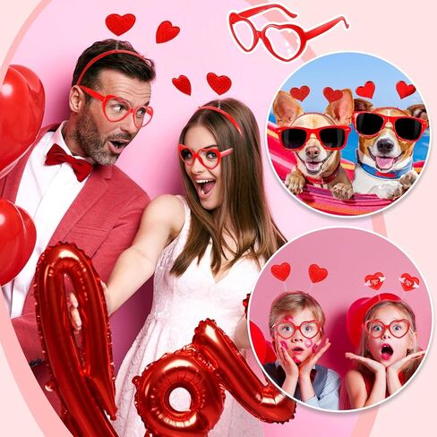 Juinte 48 Pieces Heart Headband Hair Headband Heart Headband Heart Shaped Glasses Without Lens Valentines Day Accessories for Party Props Holiday Costume Valentines Day Party Supplies in Kuwait