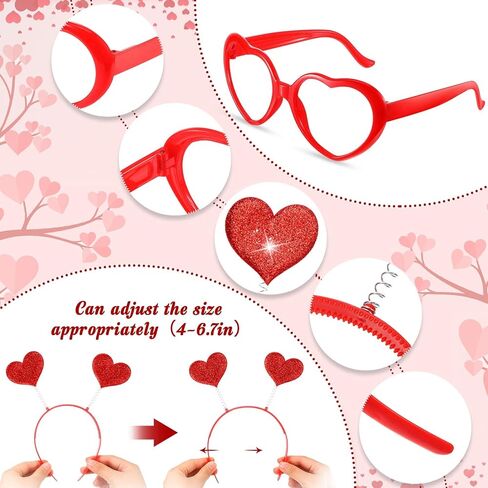 Juinte 48 Pieces Heart Headband Hair Headband Heart Headband Heart Shaped Glasses Without Lens Valentines Day Accessories for Party Props Holiday Costume Valentines Day Party Supplies in Kuwait