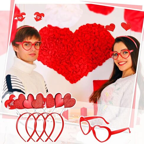 Juinte 48 Pieces Heart Headband Hair Headband Heart Headband Heart Shaped Glasses Without Lens Valentines Day Accessories for Party Props Holiday Costume Valentines Day Party Supplies in Kuwait