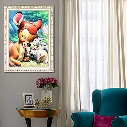 لوحة ألماس 5D ، أصدقاء جيد الظبي والأرانب الماس لوحات حجر الراين التطريز مجموعات الغرز التداخل الفن الحرفية قماش ملصقات ديكور الحائط ديكور المنزل 30.48 × 40.64 سم in Kuwait