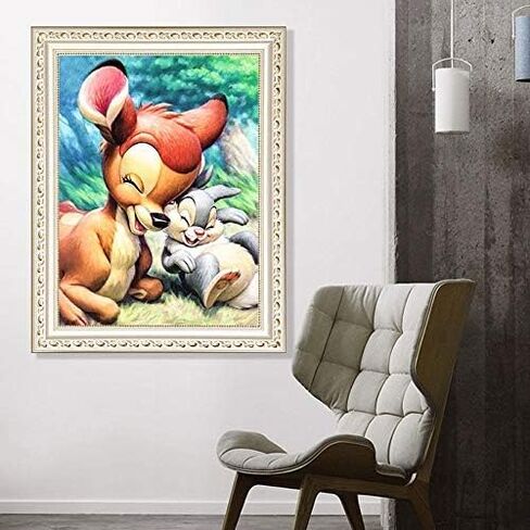 لوحة ألماس 5D ، أصدقاء جيد الظبي والأرانب الماس لوحات حجر الراين التطريز مجموعات الغرز التداخل الفن الحرفية قماش ملصقات ديكور الحائط ديكور المنزل 30.48 × 40.64 سم in Kuwait