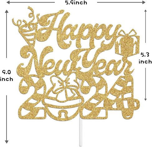 غلاف كعكة Happy New Year 2024 - ديكور كعكة عيد الميلاد الشتوي، عيد ميلاد سعيد سانتا هالو 2024 لوازم تزيين حفلات رأس السنة الجديدة، ذهبي لامع in Saudi Arabia