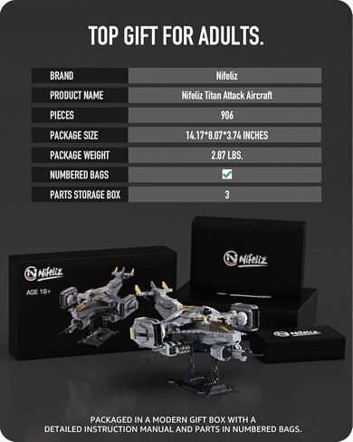 نيفيليز مجموعة مكعبات بناء مكوك هجوم عسكري، لعبة نموذج طائرة سترايك هدية للبالغين (906 قطعة) in Kuwait