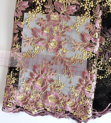 SanVera17 African Fabric Net Fabrics Nigerian Embroidered Lace Fabric for Party Dress (Brown) 5 Yards 2203-11 in Kuwait