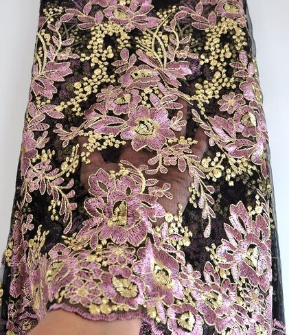 SanVera17 African Fabric Net Fabrics Nigerian Embroidered Lace Fabric for Party Dress (Brown) 5 Yards 2203-11 in Kuwait