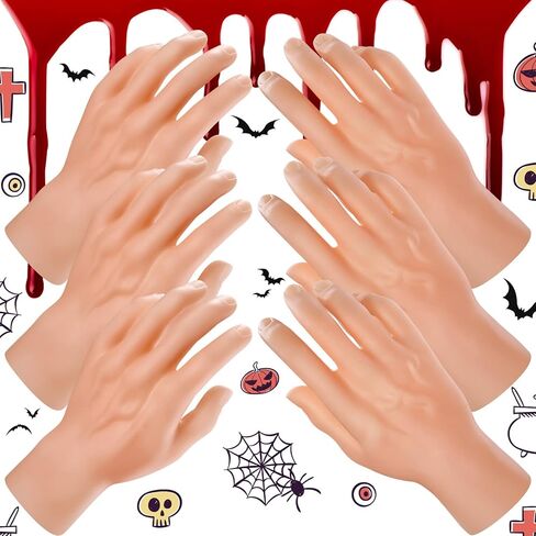 6 Pcs Halloween Prop Stage Hands Rubber Fake Hands Spooky Realistic Broken Severed Hands Scary Halloween Decoration for Prank Party Costume Props Haunted House (3 Left and 3 Right) in Saudi Arabia