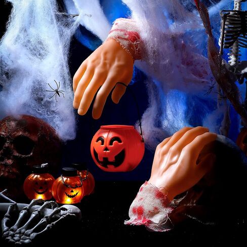 6 Pcs Halloween Prop Stage Hands Rubber Fake Hands Spooky Realistic Broken Severed Hands Scary Halloween Decoration for Prank Party Costume Props Haunted House (3 Left and 3 Right) in Saudi Arabia