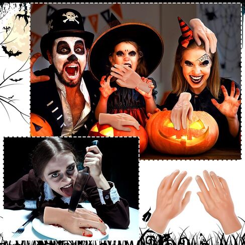 6 Pcs Halloween Prop Stage Hands Rubber Fake Hands Spooky Realistic Broken Severed Hands Scary Halloween Decoration for Prank Party Costume Props Haunted House (3 Left and 3 Right) in Saudi Arabia
