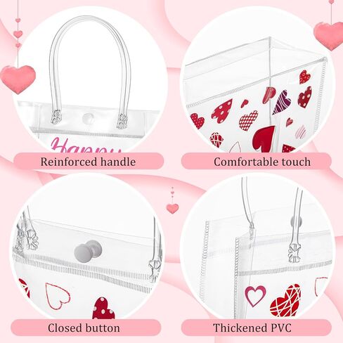 Amylove 24 قطعة من أكياس هدايا PVC الشفافة لعيد الحب مع مقابض مقاس 7.87x7.87x3.15 بوصة حقائب حمل بلاستيكية قابلة لإعادة الاستخدام حقائب هدايا شفافة مع أشرطة (أحمر، أحمر وردي، وردي، حب) in Kuwait