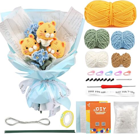 Fadoub Crochet kit for Beginner,Crochet Animal Kit,Beginner Crochet Kit for Adults, Crochet Starter Kits with Yarn,Crochet Hooks,Needles,Polyester Fiber(Dinosauria and Fox) in Kuwait