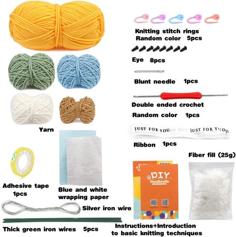 Fadoub Crochet kit for Beginner,Crochet Animal Kit,Beginner Crochet Kit for Adults, Crochet Starter Kits with Yarn,Crochet Hooks,Needles,Polyester Fiber(Dinosauria and Fox) in Kuwait