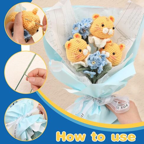 Fadoub Crochet kit for Beginner,Crochet Animal Kit,Beginner Crochet Kit for Adults, Crochet Starter Kits with Yarn,Crochet Hooks,Needles,Polyester Fiber(Dinosauria and Fox) in Kuwait