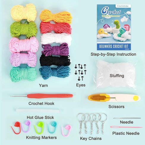 Crochetobe Crochet Kit for Beginners - 5 PCS Easy-Shaped Crochet Dinosaurs, Complete Crochet Kits Include Detailed Instructions and Video Tutorials, Beginner Crochet Kit for Adults(Patent Product) in Kuwait