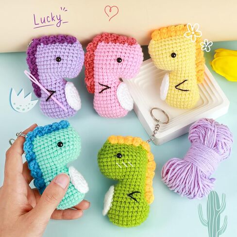 Crochetobe Crochet Kit for Beginners - 5 PCS Easy-Shaped Crochet Dinosaurs, Complete Crochet Kits Include Detailed Instructions and Video Tutorials, Beginner Crochet Kit for Adults(Patent Product) in Kuwait