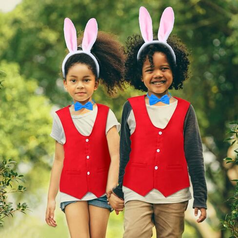 Keymall Kids Easter White Rabbit Costume Accessory Kit 4 Pcs Bunny Ear Headband Vest Bowtie Clock Props For Easter Halloween in Saudi Arabia