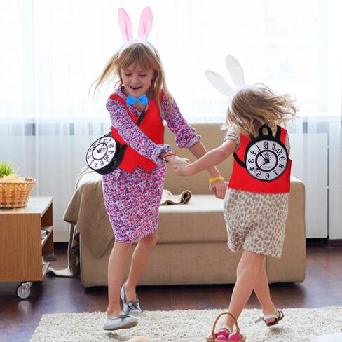 Keymall Kids Easter White Rabbit Costume Accessory Kit 4 Pcs Bunny Ear Headband Vest Bowtie Clock Props For Easter Halloween in Saudi Arabia