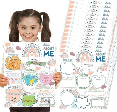 Sherr 60 Pcs All About Me Posters Boho Student Introduction Poster Colorful Rainbow All About Me Classroom Boho Decorations for Preschool Elementary School Teacher Supplies, 11 x 14 Inches in Saudi Arabia