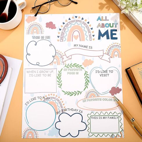 Sherr 60 Pcs All About Me Posters Boho Student Introduction Poster Colorful Rainbow All About Me Classroom Boho Decorations for Preschool Elementary School Teacher Supplies, 11 x 14 Inches in Saudi Arabia