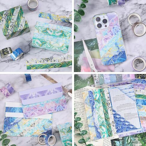 مجموعة أشرطة واشي رخامية من إيبورن - 14 لفة بعرض 15/20/25 مم أشرطة إخفاء تزيينية ملونة من رقائق الذهب لتدوين الرصاصات، والحرف اليدوية اليدوية، ومستلزمات سجل القصاصات، وتغليف الهدايا in Kuwait