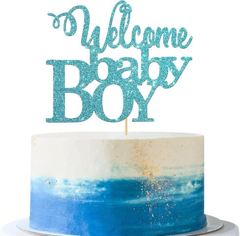 Blue Glitter Welcome Baby Boy Cake Topper - Baby Shower Party Decorations - Baby Boy First Birthday Party Decorations - Gender Reveal for Baby Boy Party Decorations in Saudi Arabia