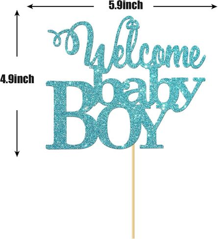 Blue Glitter Welcome Baby Boy Cake Topper - Baby Shower Party Decorations - Baby Boy First Birthday Party Decorations - Gender Reveal for Baby Boy Party Decorations in Saudi Arabia