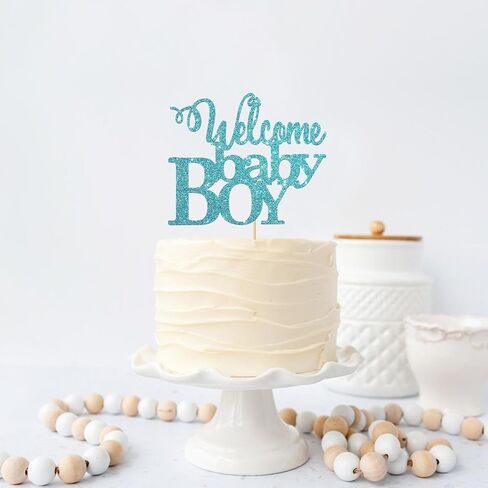 Blue Glitter Welcome Baby Boy Cake Topper - Baby Shower Party Decorations - Baby Boy First Birthday Party Decorations - Gender Reveal for Baby Boy Party Decorations in Saudi Arabia