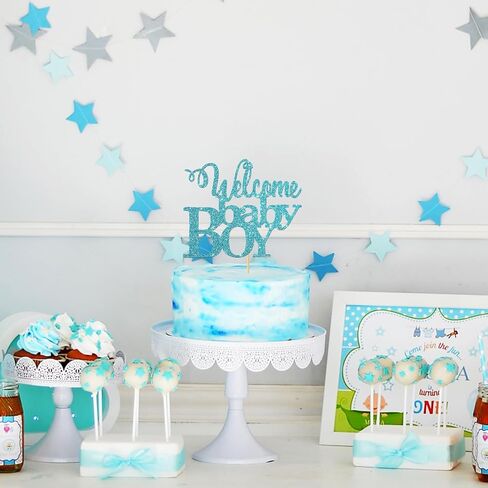 Blue Glitter Welcome Baby Boy Cake Topper - Baby Shower Party Decorations - Baby Boy First Birthday Party Decorations - Gender Reveal for Baby Boy Party Decorations in Saudi Arabia
