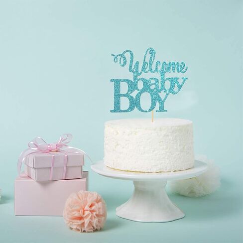 Blue Glitter Welcome Baby Boy Cake Topper - Baby Shower Party Decorations - Baby Boy First Birthday Party Decorations - Gender Reveal for Baby Boy Party Decorations in Saudi Arabia