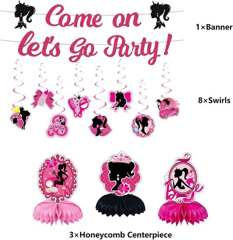 Pink Girl Birthday Decorations Cartoon Pink Girl Princess Party Decorations Banner Hanging Swirls and Honeycomb Centerpieces for Kids and Girls Happy Birthday Banners in Saudi Arabia